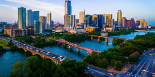 Image::Image: Aerial Drone view above Austin Texas USA Afternoon Sunset Lady Bird Lake 2019 on July 4th|Getty Images stock