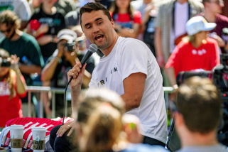 Charlie Kirk speaks outside