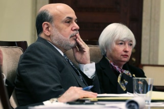 Then-Federal Reserve Board Chairman Ben Bernanke and his successor Janet Yellen in 2013.