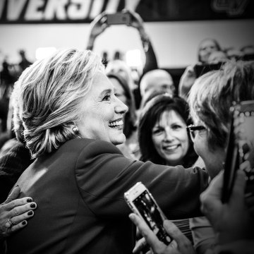 Democratic presidential candidate Hillary Clinton greets supporters during a campaign rally in Michigan on Nov. 7, 2016.