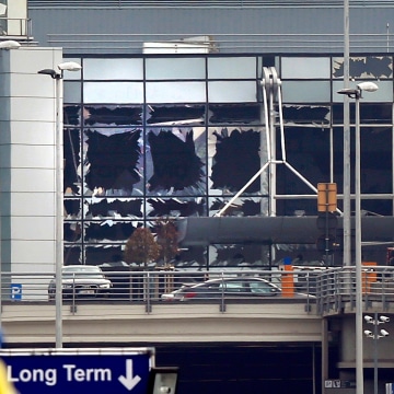 Image: Broken windows seen at the scene of explosions