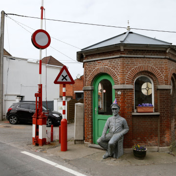 Image: A old customs post at the border between Belgium and France in Alveringem
