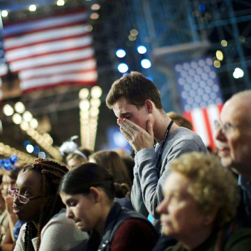 Image: Supporters of Democratic U.S. presidential nominee Hillary Clinton watch state by state returns at her election night rally in New York
