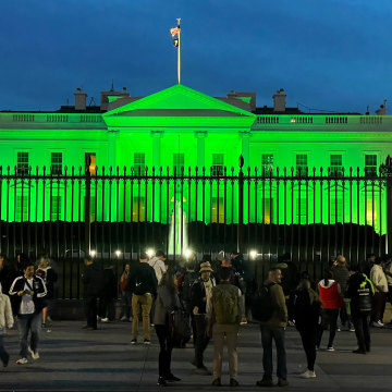 The North Lawn fountain at the White House dyed green to celebrate St. Patricks Day on Friday, March 17, 2023.