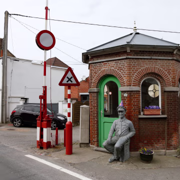 Image: A old customs post at the border between Belgium and France in Alveringem