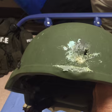 An Orlando police officer was hit in the hail of gunfire as a SWAT team entered the club and killed the assailant. According to Orlando Police, this Kevlar helmet saved the officer's life.