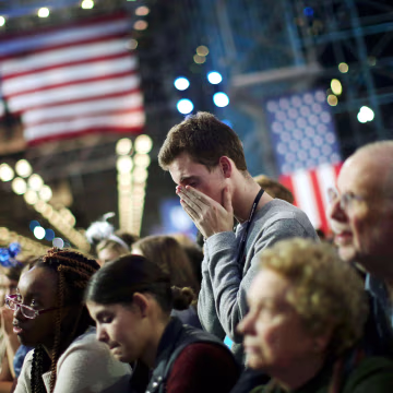 Image: Supporters of Democratic U.S. presidential nominee Hillary Clinton watch state by state returns at her election night rally in New York