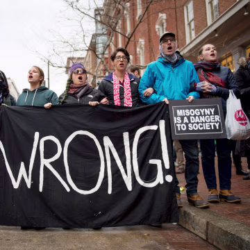Image: Protesters demonstrate near the parade route where President Trump will walk after taking the oath of office in Washington, D.C. on Jan. 20.