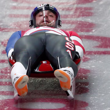 Chris Mazdzer of the U.S. participates in the men's singles Luge competition on Feb. 10.