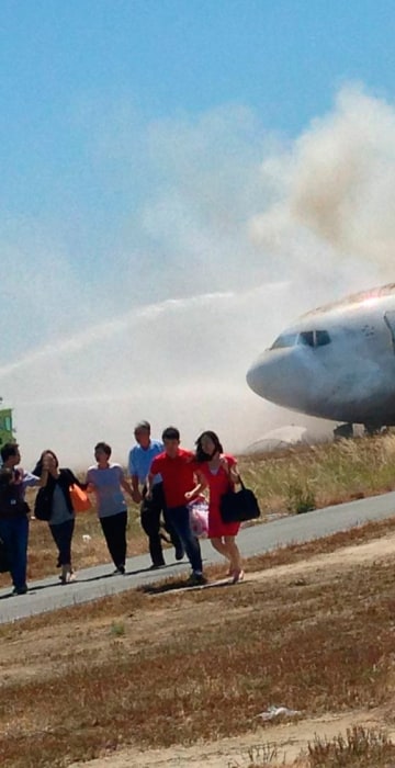 Image: File picture shows passengers being evacuated from a Asiana Airlines Boeing 777 aircraft after a crash landing in San Francisco