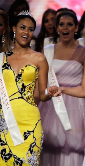 Image: Miss USA and Miss World 2010 Alexandria Mills, first runner-up Miss Botswana Emma Wareus and runner-up Miss Venezuela Adriana Vasini celebrate at the end of the 60th Miss World pageant in Sanya