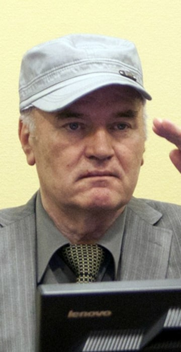 Image: Former Bosnian Serb military leader Ratko Mladic salutes as he takes his seat in the International Criminal Tribunal