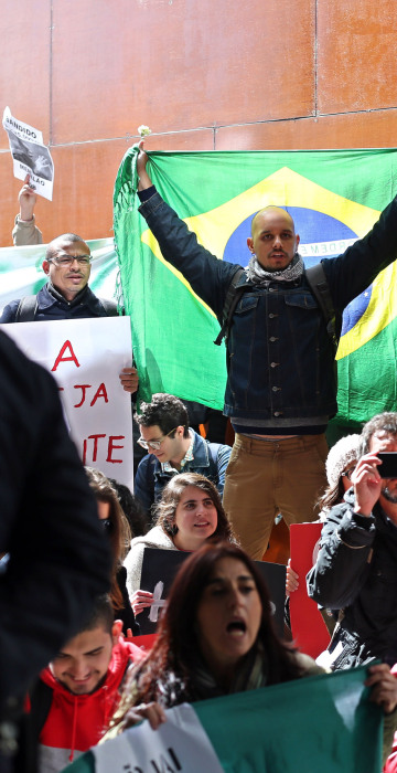 Image: Supporters of President Dilma Rousseff protest outside the Lisbon University