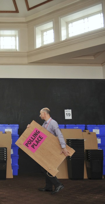 Image: Ballot boxes to be used for voting in the EU referendum, wait to be collected from storage in New Parliament House for delivery to polling stations in Edinburgh