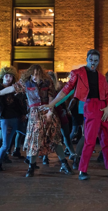 Image: 100 professional dancers perform Thriller of Michael Jackson for Halloween in London