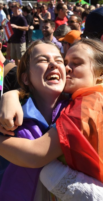 Image: Supporters of the same-sex marriage \"Yes\" vote gather to celebrate