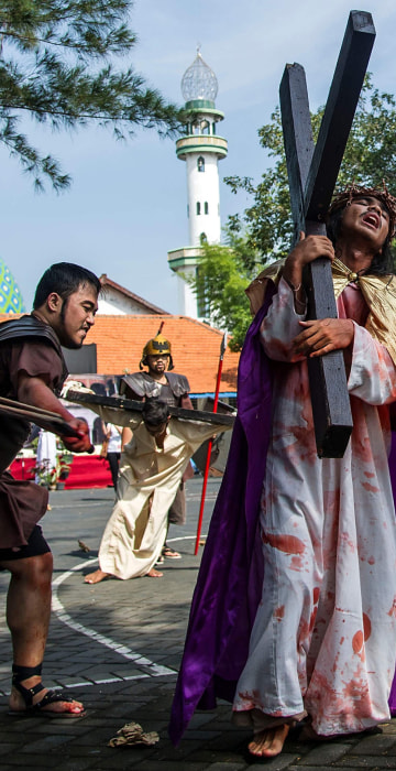 Image:  Catholics reenact the crucifixion of Jesus Christ
