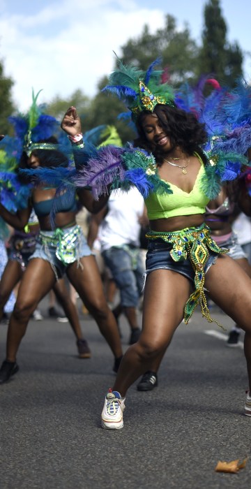Image: Performers practice before the start of the Notting Hill Carnival in London, England, on Aug. 25, 2019.