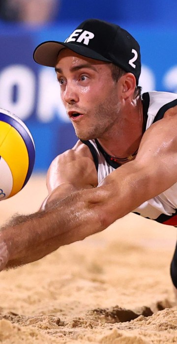 Germany's Clemens Wickler goes to bump the volleyball during a match against Italy at the Olympics in Tokyo on July 25, 2021.