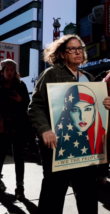 Image: People take part in a rally called 'I Am A Muslim Too' in a show of solidarity with American Muslims at Times Square on Feb.19, 2017 in New York City.