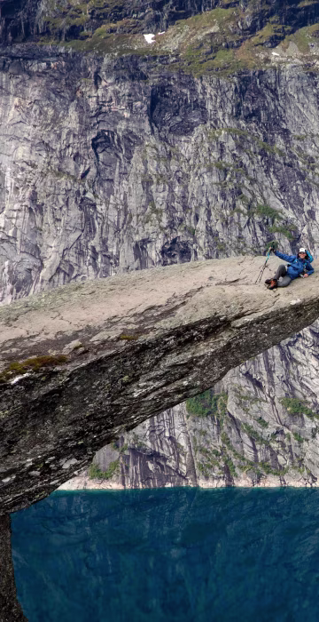 Image: Tourists visit the \"Trolltunga\" rock in Norway