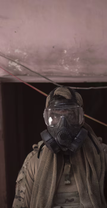 Image: An Iraqi Special Forces soldier wears a gas mask after an alleged chemical attack during fighting against Islamic State militants on June 30.