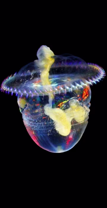 It's a marine benthos, inhabiting sand or under stone. Adults are long and slender, grotesque. However, some larvae are beautiful like this picture, and they are floating.