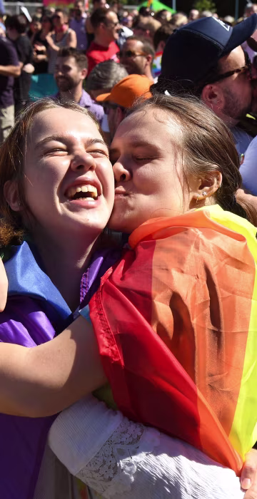 Image: Supporters of the same-sex marriage \"Yes\" vote gather to celebrate