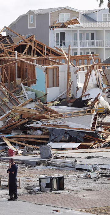 Rescue personnel perform a search in the aftermath of Hurricane Michael in Mexico Beach