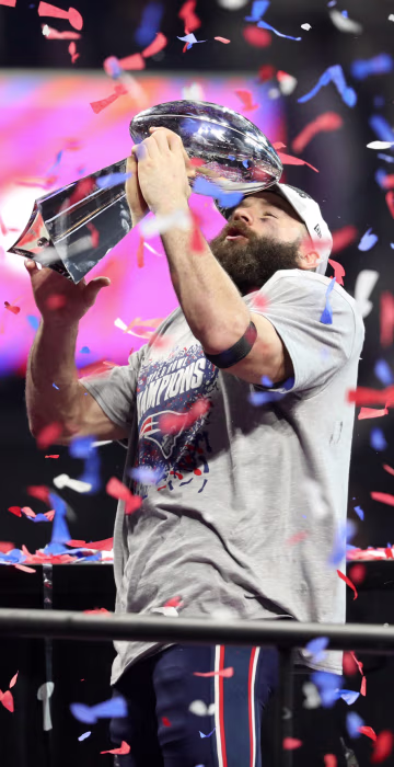 New England Patriots wide receiver Julian Edelman (11) with the Vince Lombardi Trophy after winning Super Bowl LIII against the Los Angeles Rams at Mercedes-Benz Stadium in Atlanta.