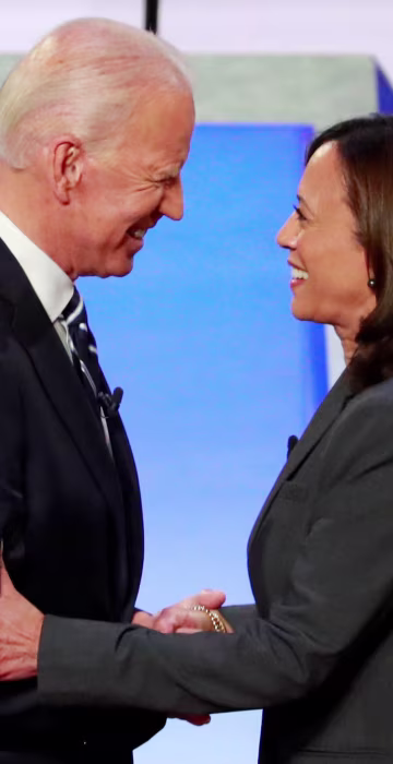 Image: FILE PHOTO: Former Vice President Biden and Senator Harris shake hands before the start of the second night of the second U.S. 2020 presidential Democratic candidates debate in Detroit