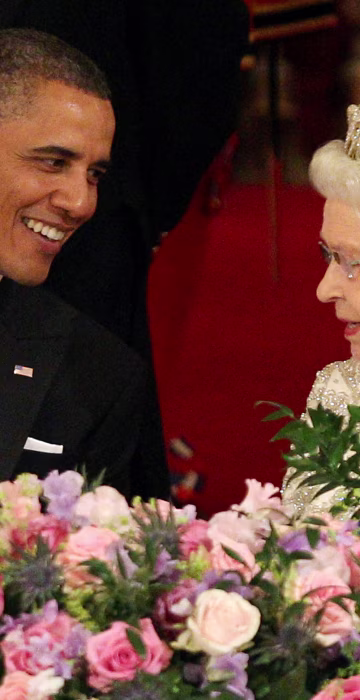 President Barack Obama and Queen Elizabeth II at a state banquet at Buckingham Palace on May 24, 2011, in London.