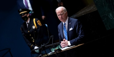 Image: President Joe Biden addresses the United Nations General Assembly in New York on Sept. 21, 2021.