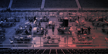 Image: Contractors working for Cyber Ninjas recount ballots from the 2020 general election in Phoenix, Arizona.