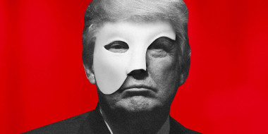 Illustration of former President Donald Trump in the mask popularized in \"Phantom of the Opera\"