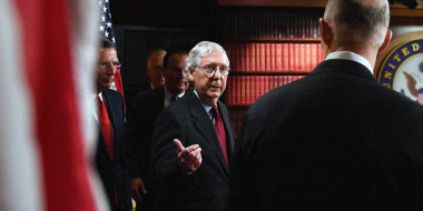 Image: Senate Minority Leader Mitch McConnell and other Republican senators at a press conference on Capitol Hill on Sept. 22, 2021.