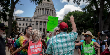 Image: Abortion rights protesters outside of the Mississippi State Capitol in 2019.