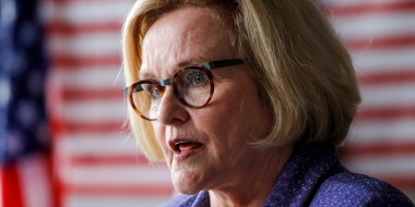 Sen. Claire McCaskill, D-Mo., talks to supporters during a campaign stop on Oct. 24, 2018, in Kansas City, Mo.