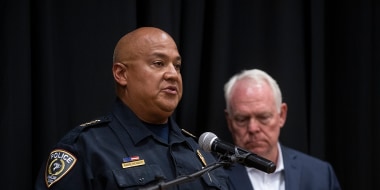 Image: Uvalde police chief Peter Arredondo at a press conference following a school shooting at Robb Elementary School in Uvalde, Texas on May 24, 2022.