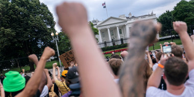Abortion rights activists gather near the White House on June 26, 2022.