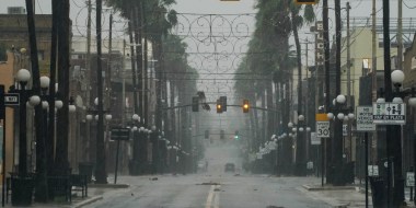 Wind and rain pick up in the Ybor City neighborhood ahead of Hurricane Ian making landfall on Sept. 28, 2022, in Tampa, Fla.