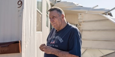 Fred Newhall outside his damaged home in Fort Myers, Fla., on Sept. 30, 2022.