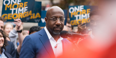 Raphael Warnock at a press conference to discuss his runoff campaign in Atlanta, on Nov. 10, 2022. 