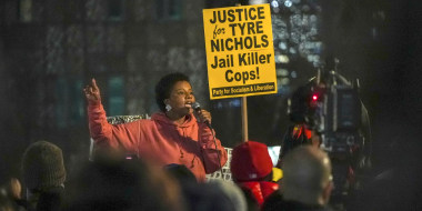 Demonstrators gather to protest the death of Tyre Nichols in New York City, on Jan. 28, 2023. 