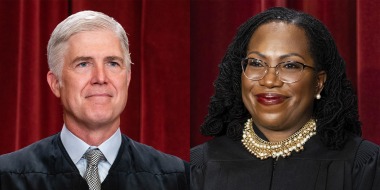 A side by side of Neil Gorsuch and Ketanji Brown Jackson.