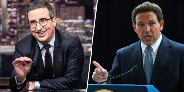 Comedian John Oliver and Florida Gov. Ron DeSantis.