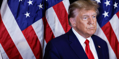 Image: Former President Donald Trump speaks to reporters before his speech at the annual Conservative Political Action Conference (CPAC)  on March 4, 2023 in National Harbor, Md.