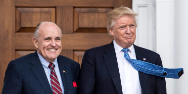 President-elect Donald Trump greets Rudy Giuliani at the  Trump National Golf Club Bedminster in Bedminster Township, N.J., in 2016.