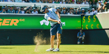 Dean Burmester hits a shot during a LIV Golf tournament