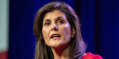 Former US ambassador to the UN Nikki Haley speaks at the Republican Party of Iowa's 2023 Lincoln Dinner at the Iowa Events Center in Des Moines, Iowa, on July 28, 2023.